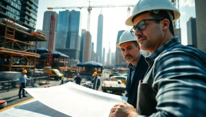 New York City Construction Manager leading a dynamic team on a bustling urban site.