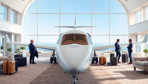Experience On-Demand Private Jet Rental in a luxurious airport lounge with modern amenities.
