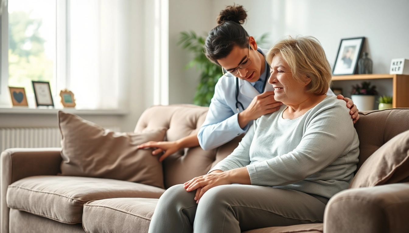 Supportive scene depicting dealing with grief with a therapist comforting a grieving individual.