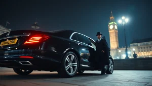 Experience the luxury of a london chauffeur service with a professional chauffeur waiting beside a sleek vehicle.