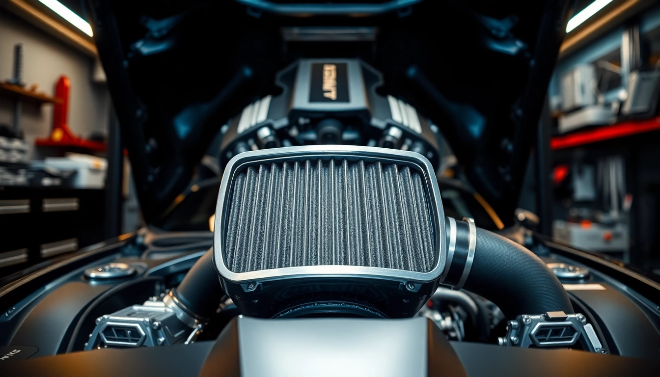 Showcase of a front mount intake emphasizing its design and performance features.
