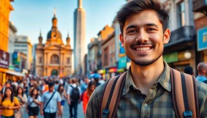Experience the joy of to travel through vibrant city scenes depicting adventure.