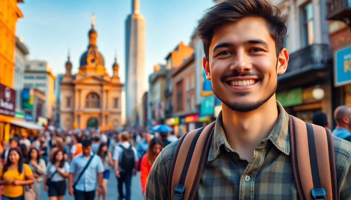 Experience the joy of to travel through vibrant city scenes depicting adventure.