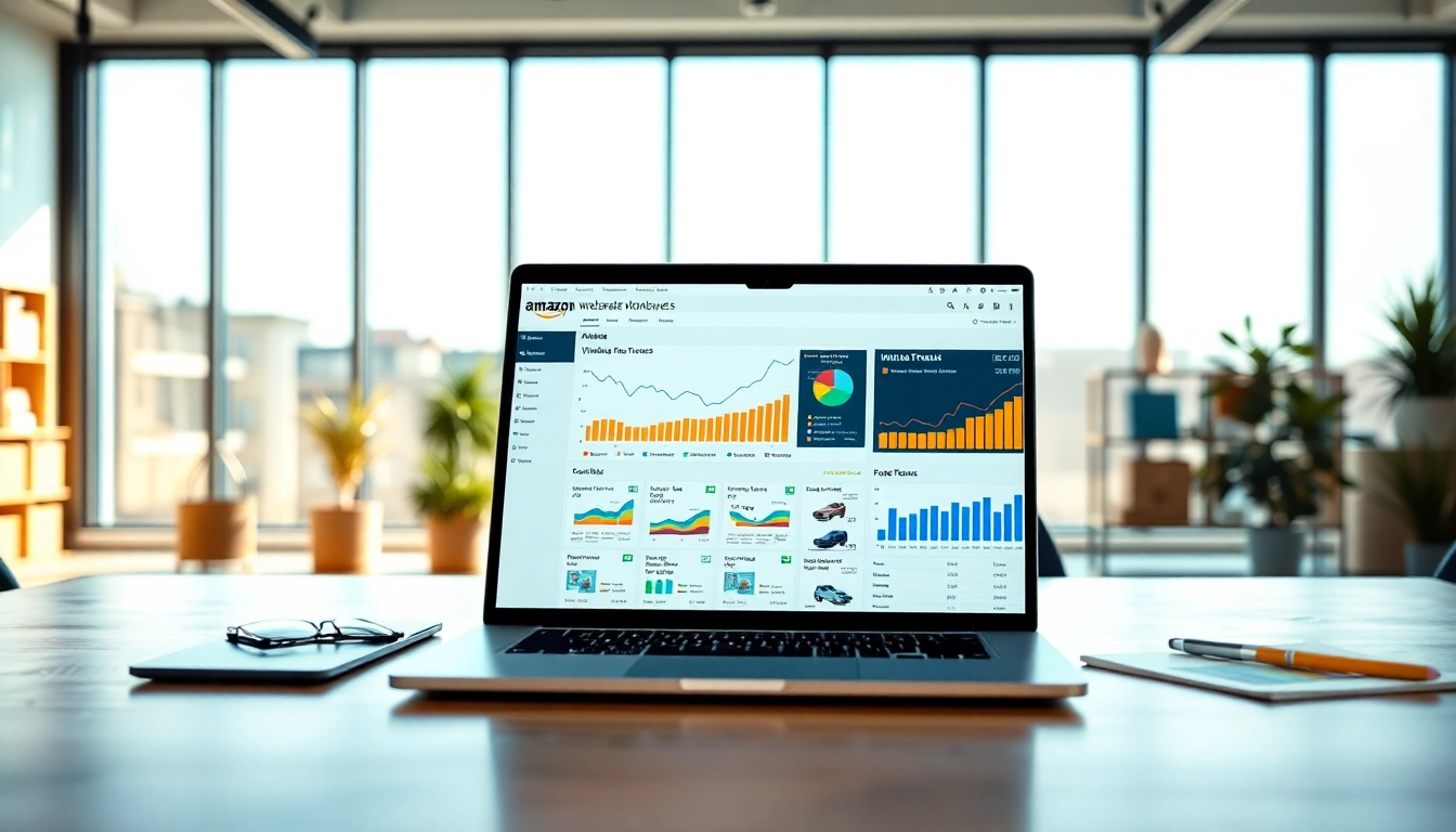 Analyze amazon wholesale products in a professional business setting with data on screen.