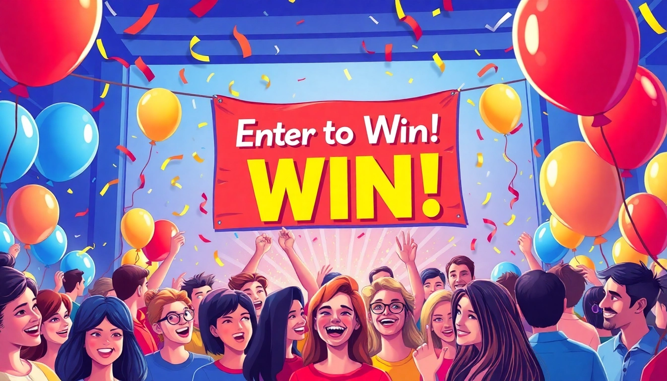 Engaging scene of people participating in Giveaways & Promotions with festive decorations.