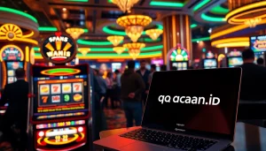 Akses situs https://qqmacan.id dengan slot mesin dan suasana kasino yang meriah.