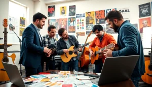 Engaged musicians collaborating with a music pr company to enhance their brand visibility.