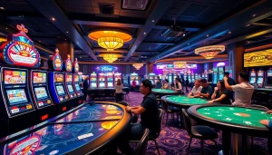 Jouer à des jeux de demo casino en ligne dans un cadre de casino vibrant et luxueux.