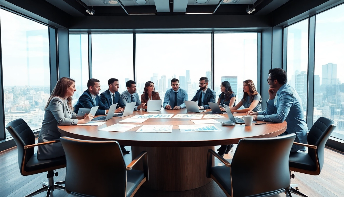Real estate investment group collaborating effectively in a modern conference room.