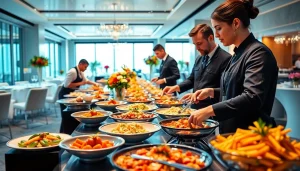 Hamilton Ontario event catering services showcase an exquisite gourmet buffet prepared by professionals.