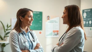 Discussing Bioidentical hormone therapy with a healthcare professional in a welcoming clinic.