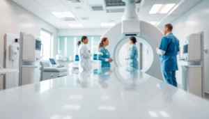 Highlighting the medical parker equipment within a modern hospital, showcasing advanced technology.