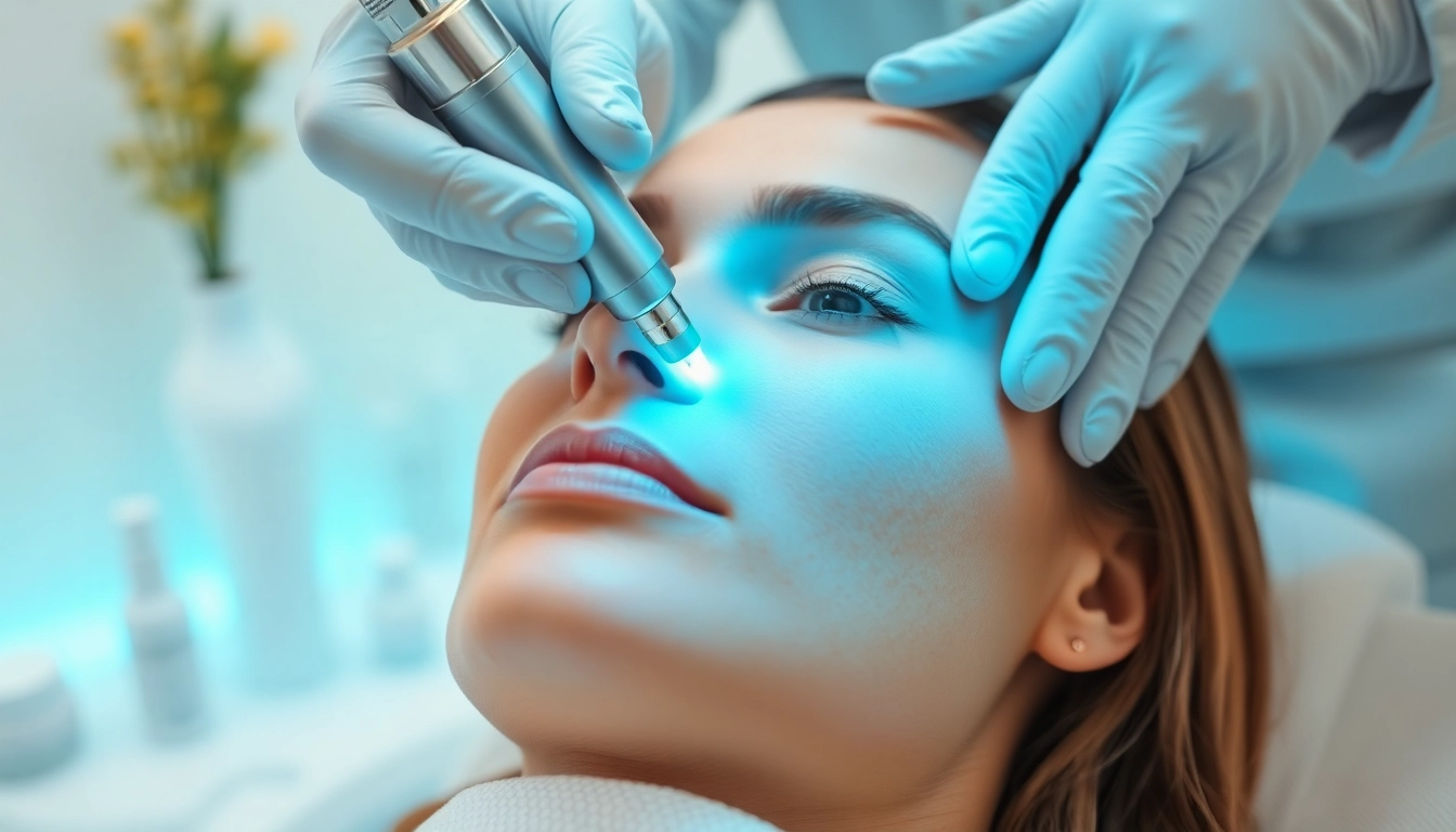 Aerolase Laser treatment being performed professionally in a serene clinic, showcasing skincare precision.