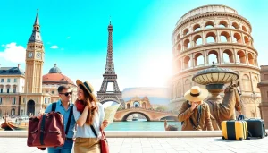 Planning a memorable europe tour package from malaysia featuring iconic landmarks and happy travelers.