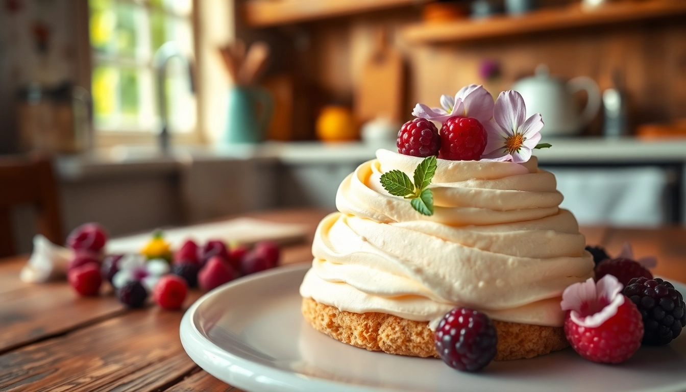 Creëren van een heerlijke mousseline crème in een elegant dessert met verse bessen.