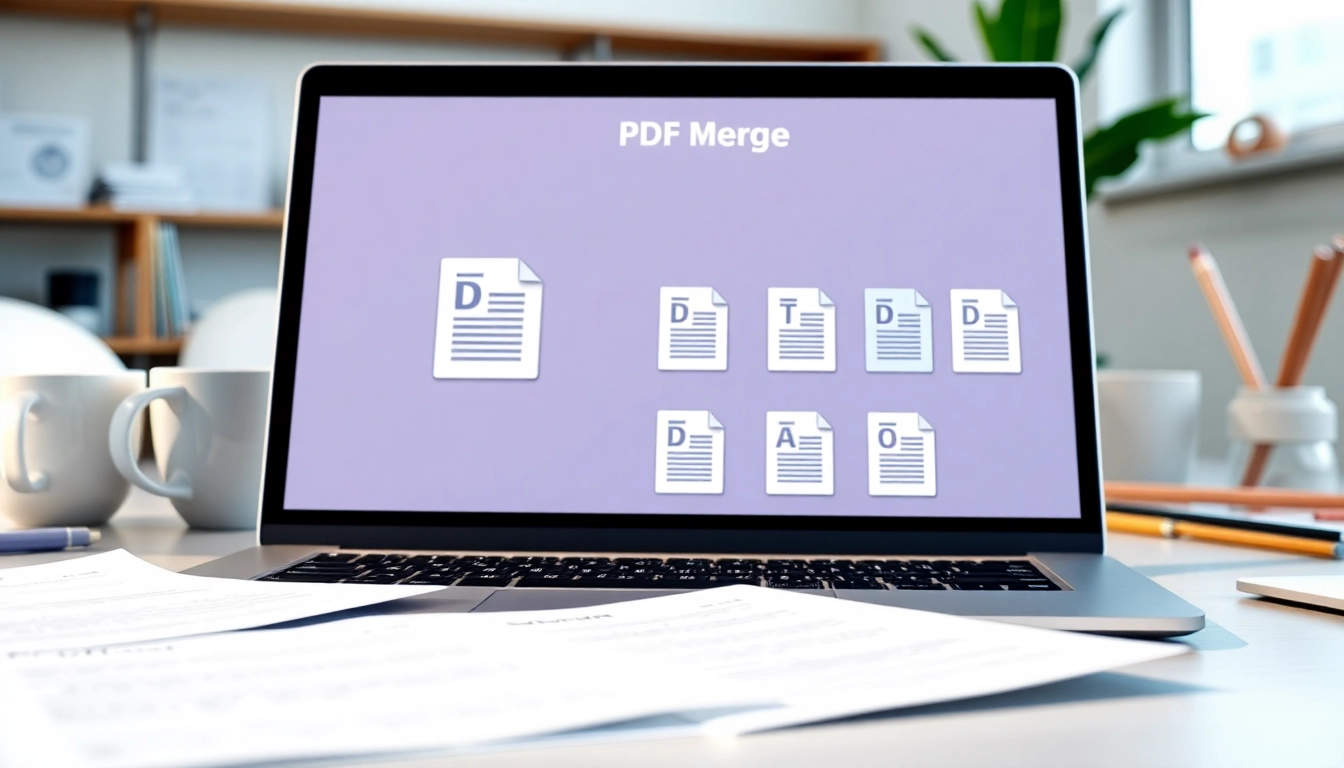 Merge PDF files seamlessly with intuitive tools in a modern workspace setup.