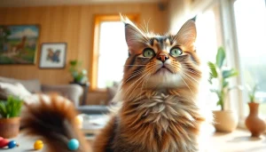 Maine Coon cats for sale near me featuring a fluffy Maine Coon cat in a bright living room.