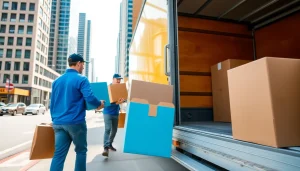 Moving companies in Toronto Ontario professionals assisting in a move, demonstrating efficiency in an urban setting.