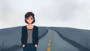 Young couple experiencing a relationship breakup at a crossroads depicting emotional conflict.