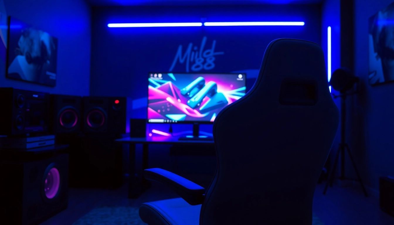 Jelajahi tema mild88 dengan setup gaming profesional yang modern dan berenergi.