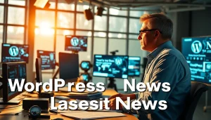 Report on wordpress latest news with journalist in modern newsroom environment.