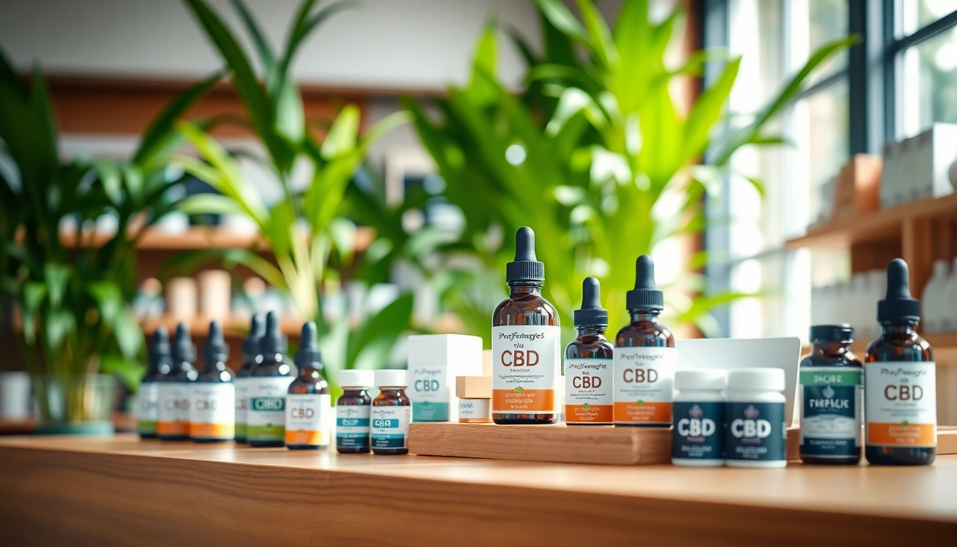 Showcase of CBD UK products in a vibrant retail setting with natural lighting.