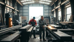 Engaged steel fabricators near me efficiently shaping metal in a bright workshop environment.