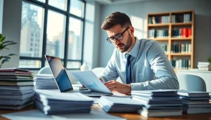Streamlined monthly accounting services for clients illustrated in a modern office.