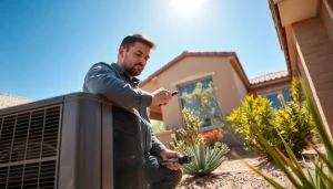Expert technician performs ac repair mesa az service on a residential unit in bright Mesa suburb.